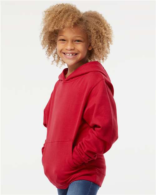 Independent Trading Co. SS4001Y Youth Midweight Hooded Sweatshirt - Red - model side