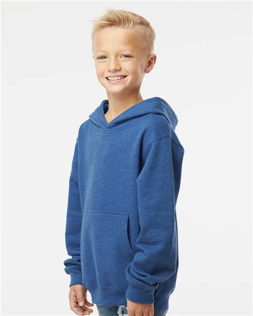 Independent Trading Co. SS4001Y Youth Midweight Hooded Sweatshirt - Royal Heather - model side