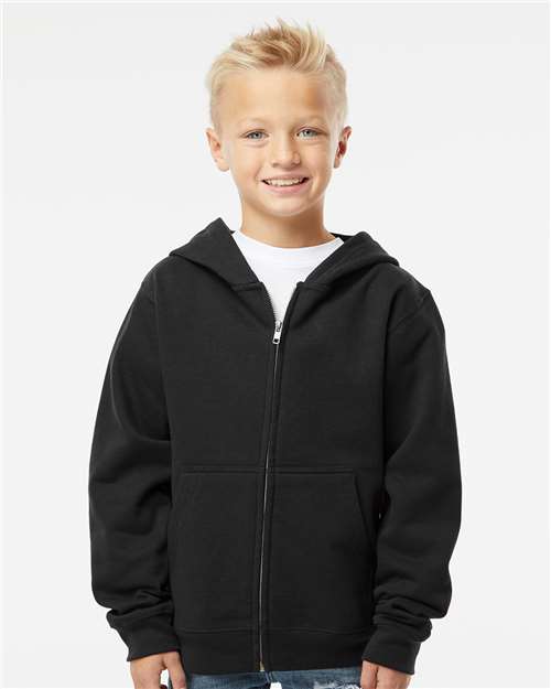Independent Trading Co. SS4001YZ Youth Midweight Full-Zip Hooded Sweatshirt - Black - model front