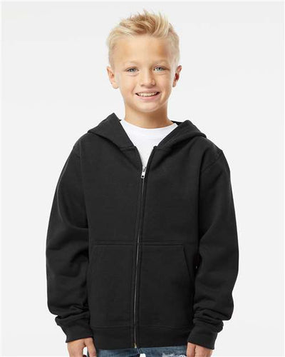 Independent Trading Co. SS4001YZ Youth Midweight Full-Zip Hooded Sweatshirt - Black - model front