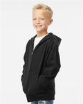 Independent Trading Co. SS4001YZ Youth Midweight Full-Zip Hooded Sweatshirt - Black - model side