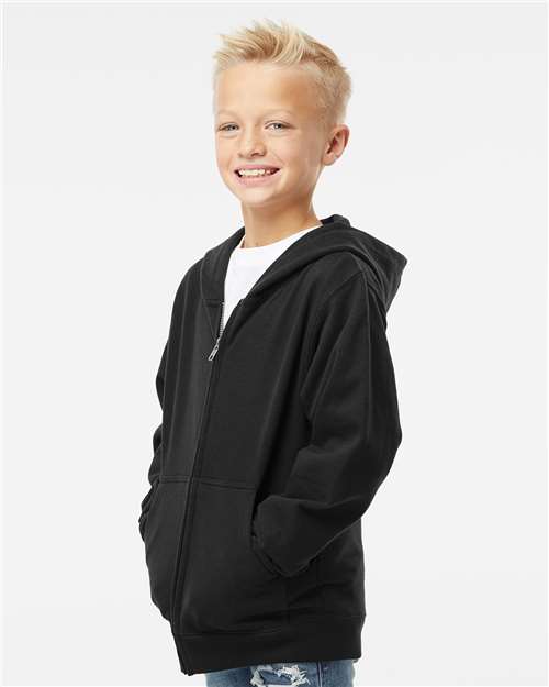 Independent Trading Co. SS4001YZ Youth Midweight Full-Zip Hooded Sweatshirt - Black - model side