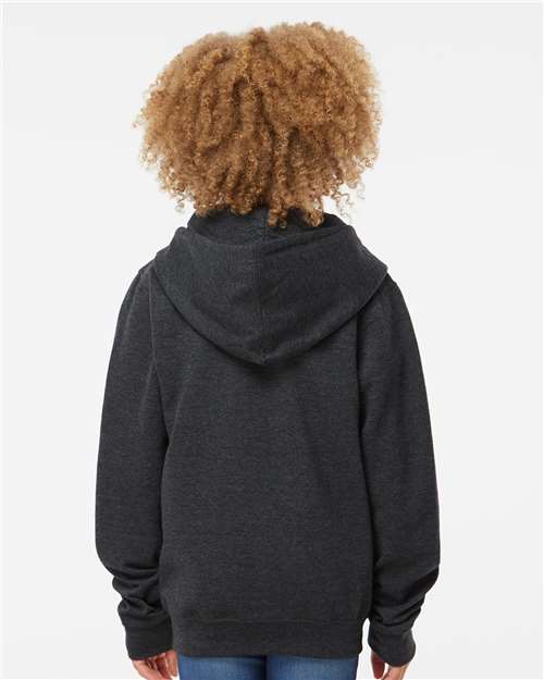 Independent Trading Co. SS4001YZ Youth Midweight Full-Zip Hooded Sweatshirt - Charcoal Heather - model back