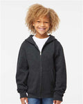 Independent Trading Co. SS4001YZ Youth Midweight Full-Zip Hooded Sweatshirt - Charcoal Heather - model front