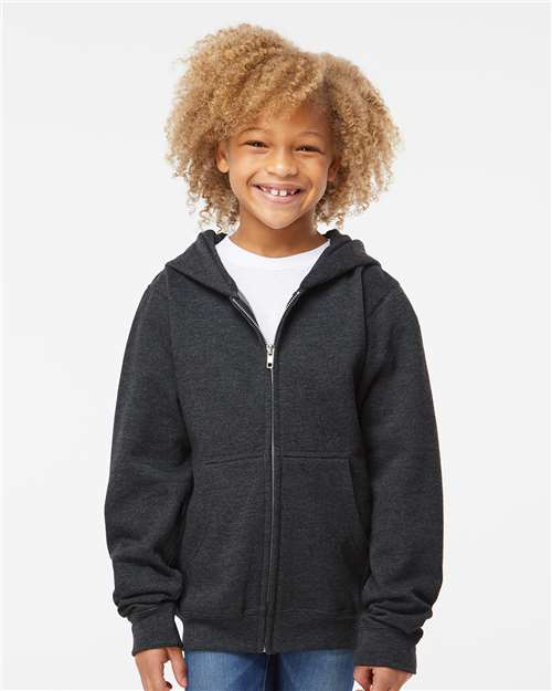 Independent Trading Co. SS4001YZ Youth Midweight Full-Zip Hooded Sweatshirt - Charcoal Heather - model front