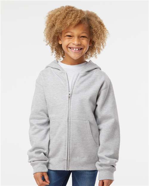 Independent Trading Co. SS4001YZ Youth Midweight Full-Zip Hooded Sweatshirt - Grey Heather - model front