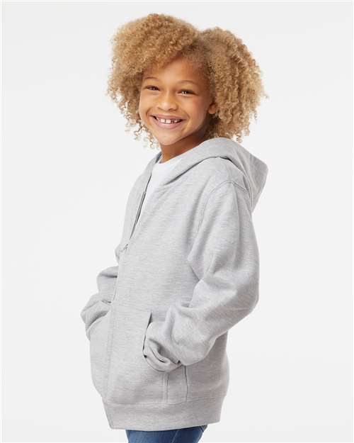 Independent Trading Co. SS4001YZ Youth Midweight Full-Zip Hooded Sweatshirt - Grey Heather - model side