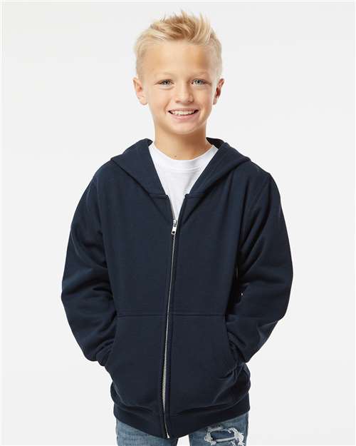 Independent Trading Co. SS4001YZ Youth Midweight Full-Zip Hooded Sweatshirt - Navy - model front