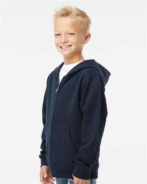 Independent Trading Co. SS4001YZ Youth Midweight Full-Zip Hooded Sweatshirt - Navy - model side