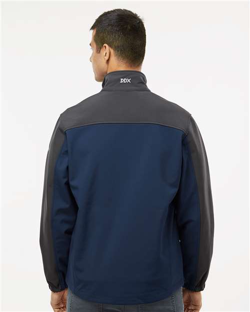DRI DUCK 5350 Men's Motion Soft Shell Jacket - Deep Blue/ Charcoal - model back
