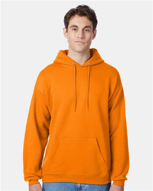 Hanes P170 EcoSmart Hooded Sweatshirt - Safety Orange - model front