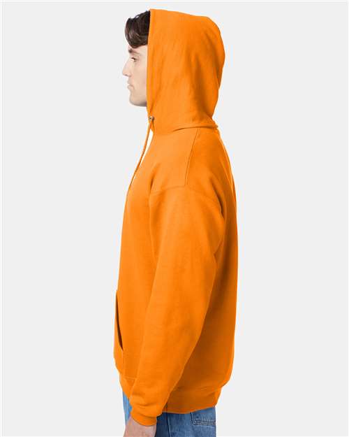 Hanes P170 EcoSmart Hooded Sweatshirt - Safety Orange - model side