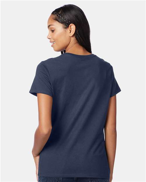 Hanes S04V Women's Perfect-T V-Neck T-Shirt - Navy - model back