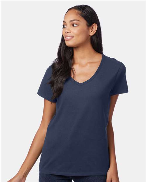 Hanes S04V Women's Perfect-T V-Neck T-Shirt - Navy - model front