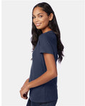 Hanes S04V Women's Perfect-T V-Neck T-Shirt - Navy - model side