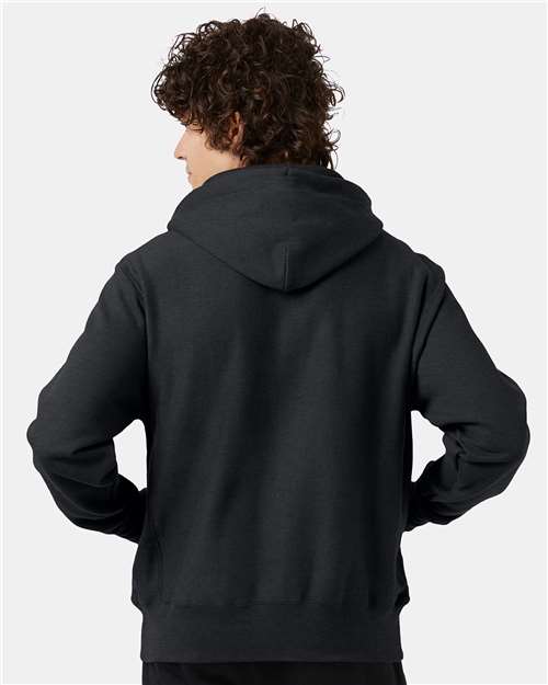 Champion S101 Unisex Reverse Weave Hooded Sweatshirt - Charcoal Heather - model back