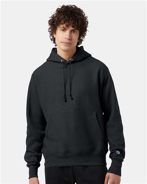 Champion S101 Unisex Reverse Weave Hooded Sweatshirt - Charcoal Heather - model front