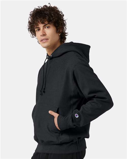 Champion S101 Unisex Reverse Weave Hooded Sweatshirt - Charcoal Heather - model side
