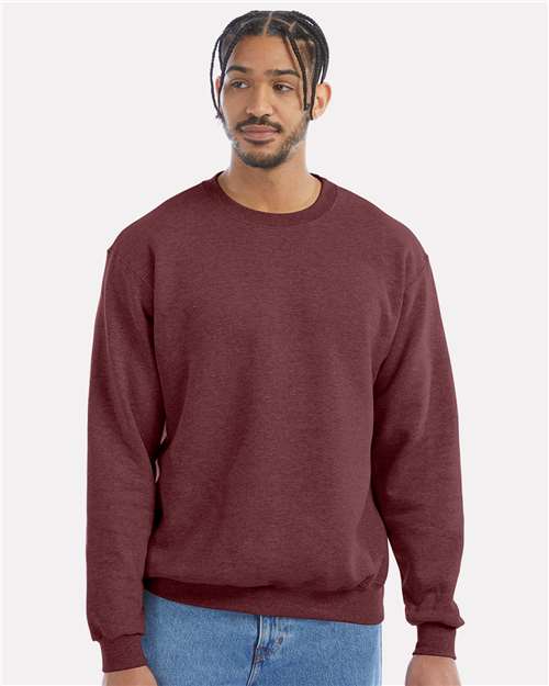 Champion S600 Powerblend Crewneck Sweatshirt - Maroon Heather - model front
