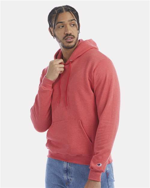 Champion S700 Powerblend Hooded Sweatshirt - Scarlet Heather - model side