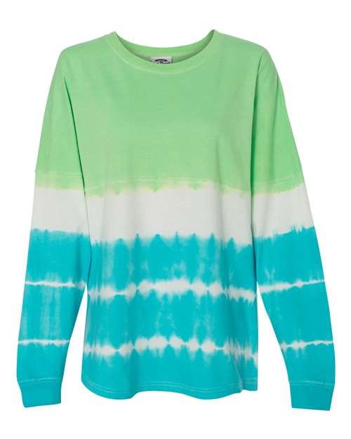 J. America 8229 Unisex Game Day Jersey Long Sleeve T-Shirt - Lime/ Maui Tie-Dye - front