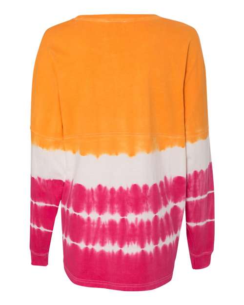 J. America 8229 Unisex Game Day Jersey Long Sleeve T-Shirt - Atomic Orange/ Cosmic Pink Tie-Dye - back