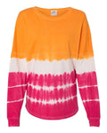 J. America 8229 Unisex Game Day Jersey Long Sleeve T-Shirt - Atomic Orange/ Cosmic Pink Tie-Dye - front