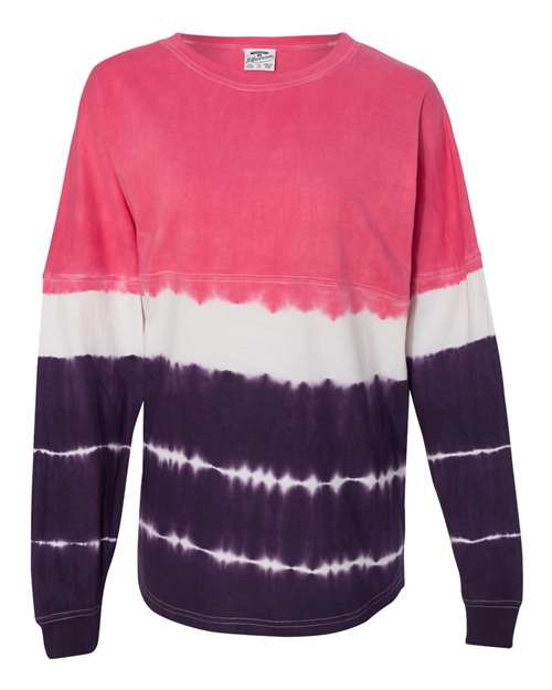 J. America 8229 Unisex Game Day Jersey Long Sleeve T-Shirt - Wildberry/ Very Berry Tie-Dye - front