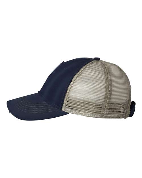 Valucap 3150 Bounty Dirty-Washed Mesh-Back Cap - Navy/ Khaki - side