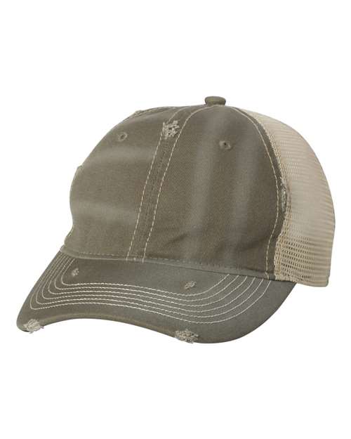 Valucap 3150 Bounty Dirty-Washed Mesh-Back Cap - Olive/ Khaki - front