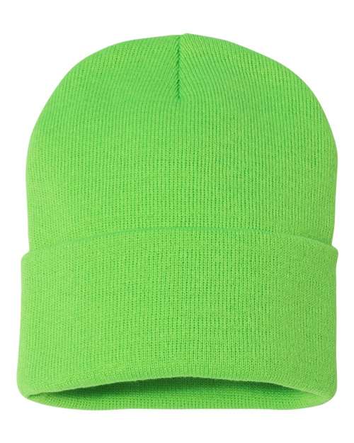 Sportsman SP12 12" Solid Cuffed Beanie - Neon Green - front