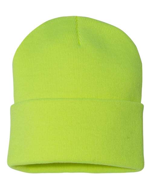 Sportsman SP12 12" Solid Cuffed Beanie - Neon Yellow - front