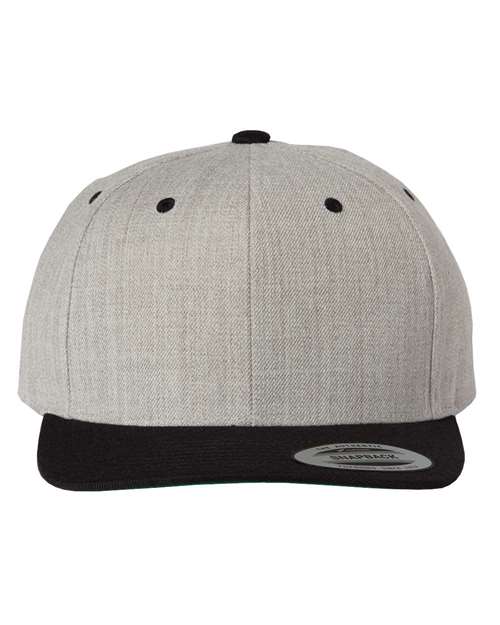 Yupoong 6089M Premium Flat Bill Snapback Cap - Heather/ Black - front