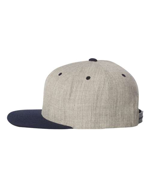 Yupoong 6089M Premium Flat Bill Snapback Cap - Heather Grey/ Navy - side