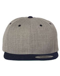 Yupoong 6089M Premium Flat Bill Snapback Cap - Heather Grey/ Navy - front