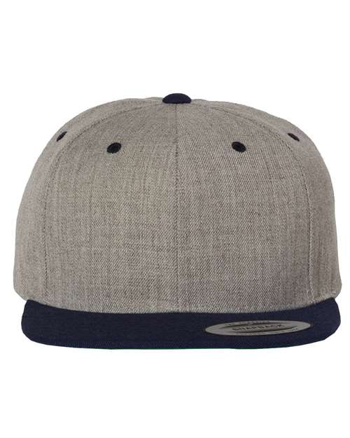 Yupoong 6089M Premium Flat Bill Snapback Cap - Heather Grey/ Navy - front