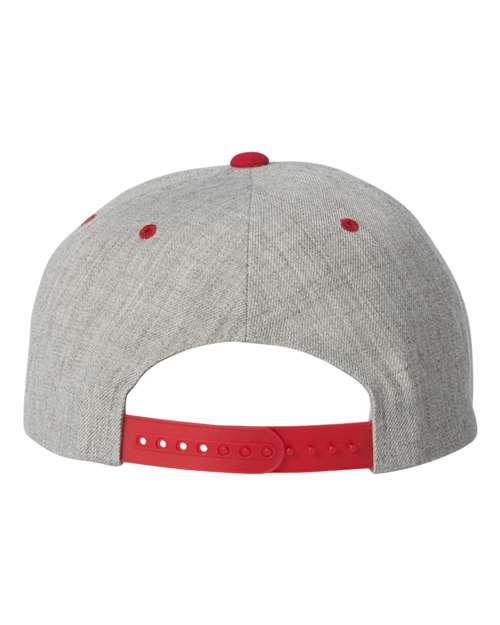 Yupoong 6089M Premium Flat Bill Snapback Cap - Heather Grey/ Red - back