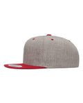 Yupoong 6089M Premium Flat Bill Snapback Cap - Heather Grey/ Red - side