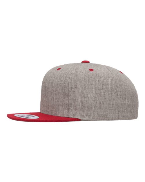 Yupoong 6089M Premium Flat Bill Snapback Cap - Heather Grey/ Red - side