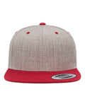 Yupoong 6089M Premium Flat Bill Snapback Cap - Heather Grey/ Red - front