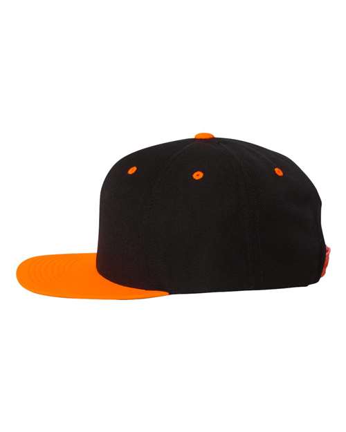 Yupoong 6089M Premium Flat Bill Snapback Cap - Black/ Neon Orange - side