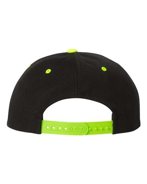 Yupoong 6089M Premium Flat Bill Snapback Cap - Black/ Neon Green - back