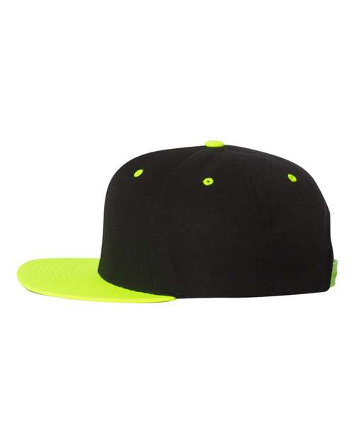 Yupoong 6089M Premium Flat Bill Snapback Cap - Black/ Neon Green - side