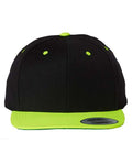 Yupoong 6089M Premium Flat Bill Snapback Cap - Black/ Neon Green - front