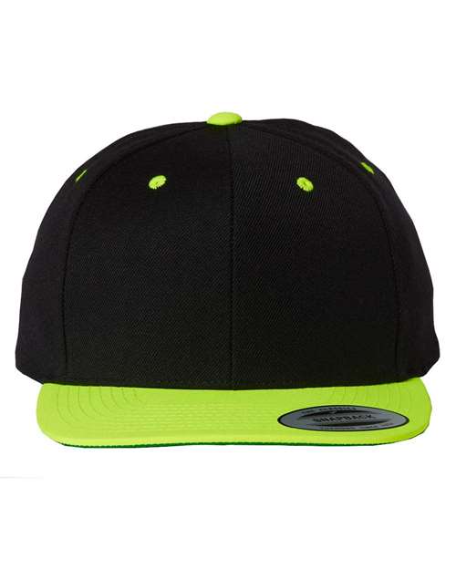 Yupoong 6089M Premium Flat Bill Snapback Cap - Black/ Neon Green - front
