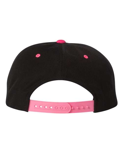 Yupoong 6089M Premium Flat Bill Snapback Cap - Black/ Neon Pink - back