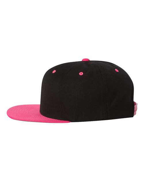 Yupoong 6089M Premium Flat Bill Snapback Cap - Black/ Neon Pink - side