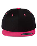 Yupoong 6089M Premium Flat Bill Snapback Cap - Black/ Neon Pink - front