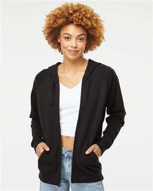 Independent Trading Co. PRM33SBZ Unisex Special Blend Raglan Full-Zip Hooded Sweatshirt - Black - model front