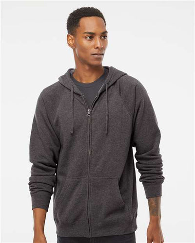 Independent Trading Co. PRM33SBZ Unisex Special Blend Raglan Full-Zip Hooded Sweatshirt - Carbon - model front